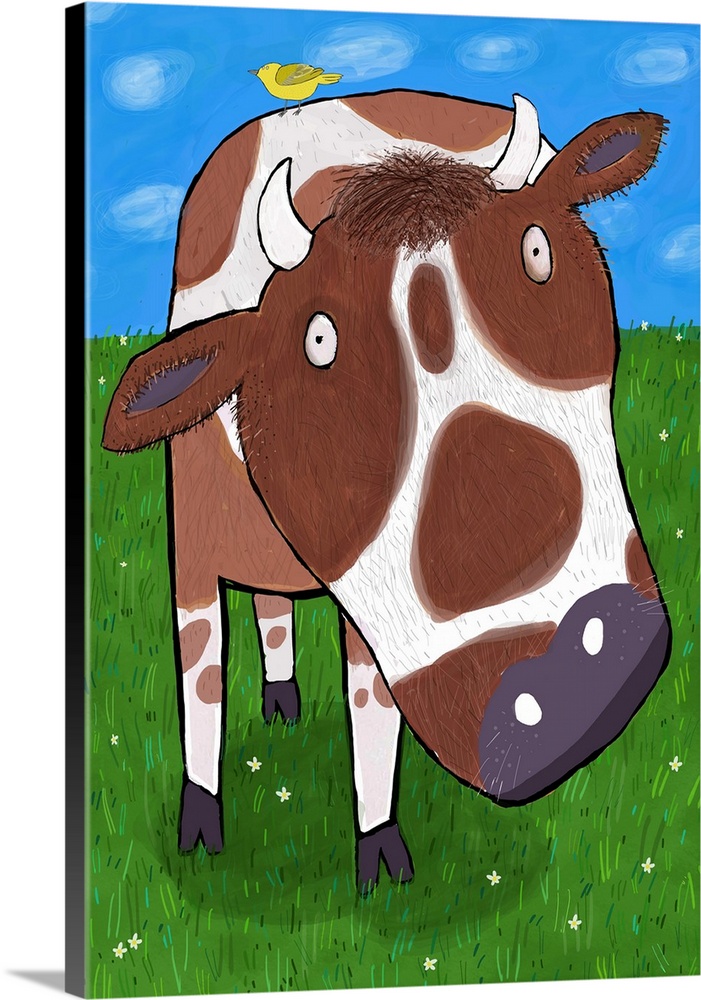Close up of cow in field illustrated by artist Carla Daly.