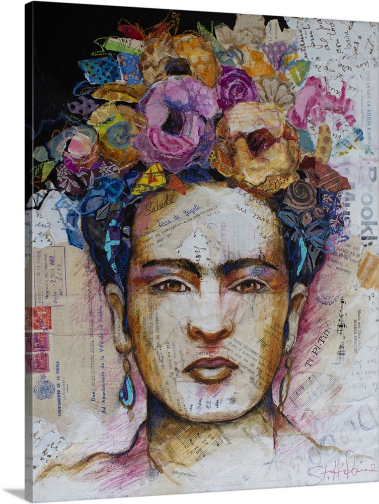 Frida Kahlo collage with floral head piece.