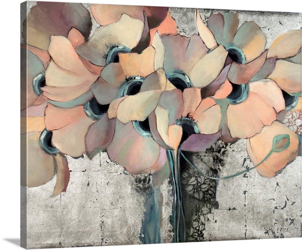 Pastel Flowers With Silver Leaf