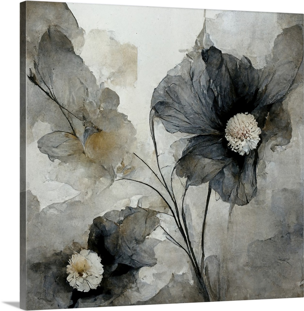 Gray, painterly watercolor flowers.