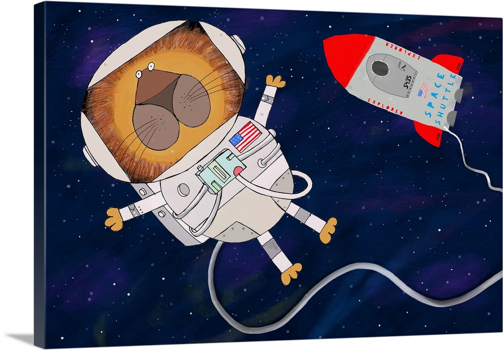 Illustrated art of spaceman and spaceship by artist Carla Daly.
