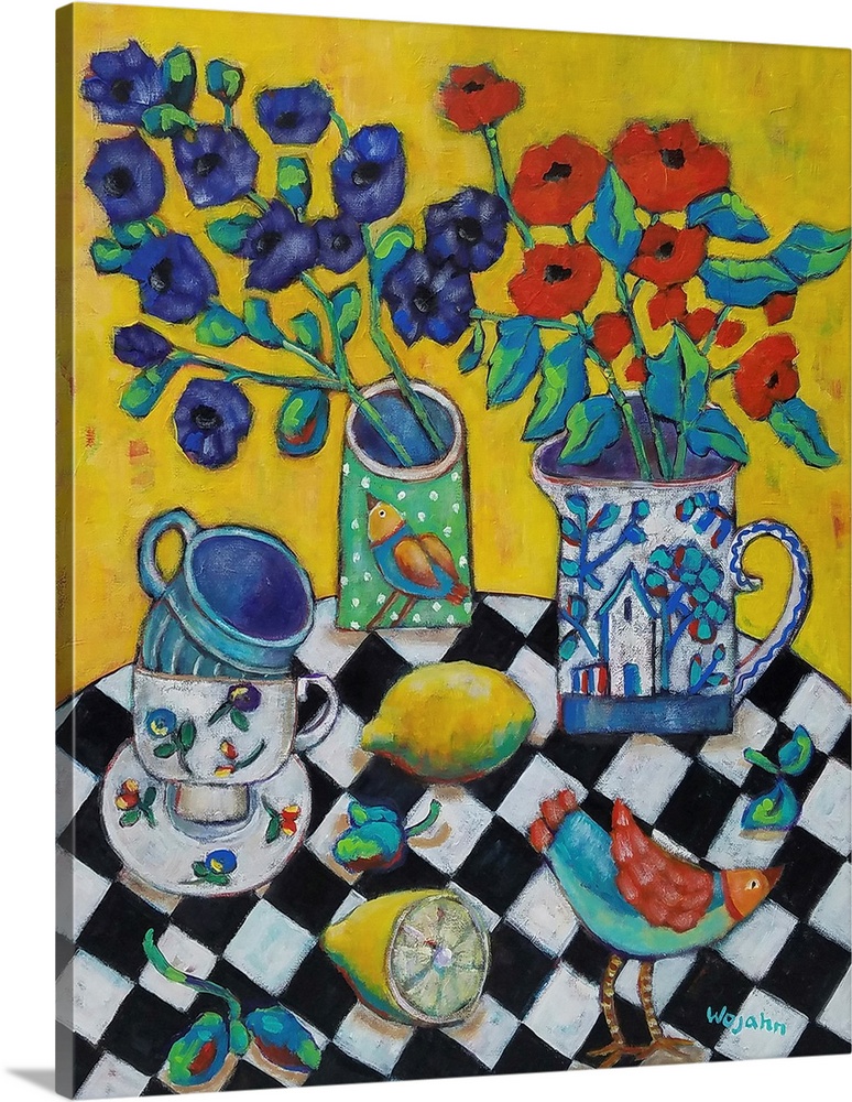 Bright and a Bold in palette, this piece reflects a happy collection of cups and pitcher, all of which are copied from the...