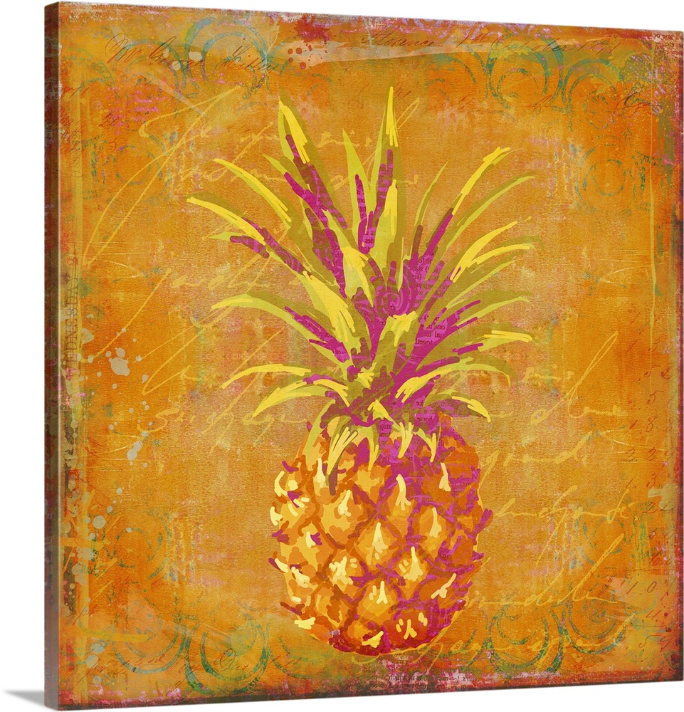 Tropical vibe mixed media art with pineapple.
