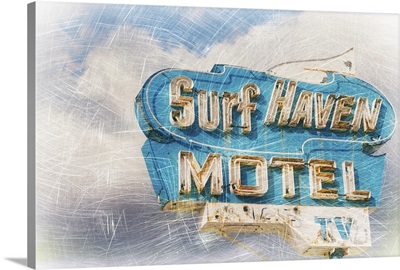 Vintage Surf Motel Sign Distressed