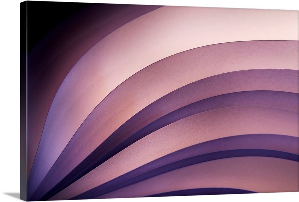 Waves and curves of different shaded purples are used in this abstract piece.