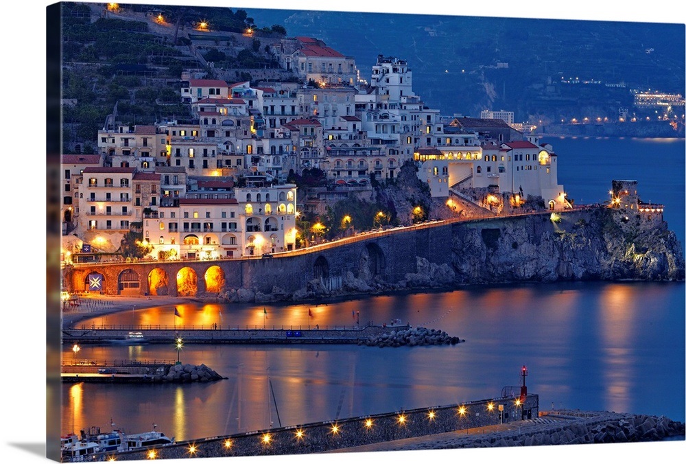 Amalfi Night Scenic, Campania, Italy Wall Art, Canvas Prints, Framed