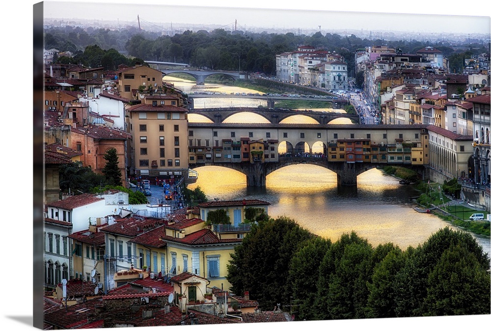High Angle View of the Bridges Over the Arno River, Florence, Tu
