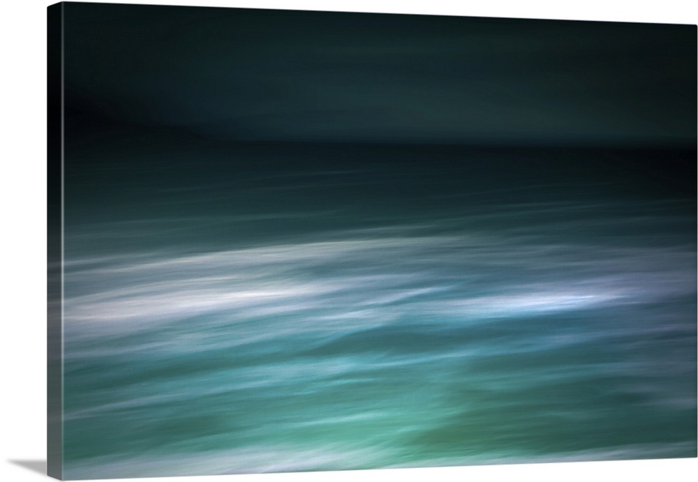Modern photography abstract seascape abstract in teal and white with dark sky and waves.
