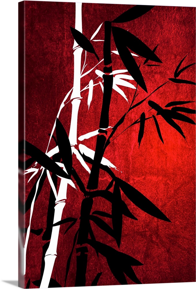 Bamboo in front of a red background