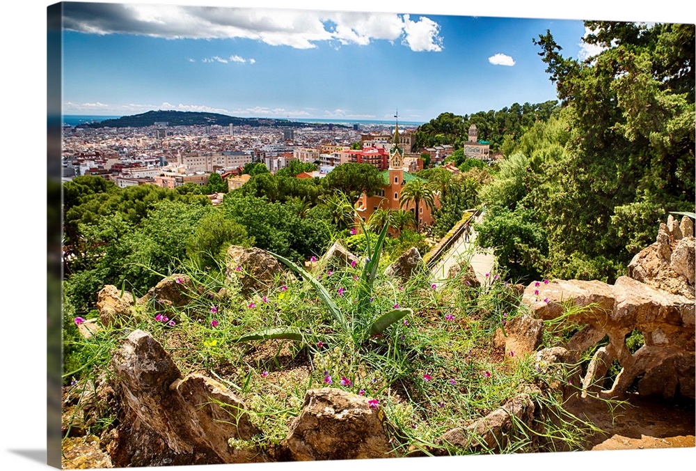 High Angle View of Barcelona from Park Guell, Catalonia, Spain