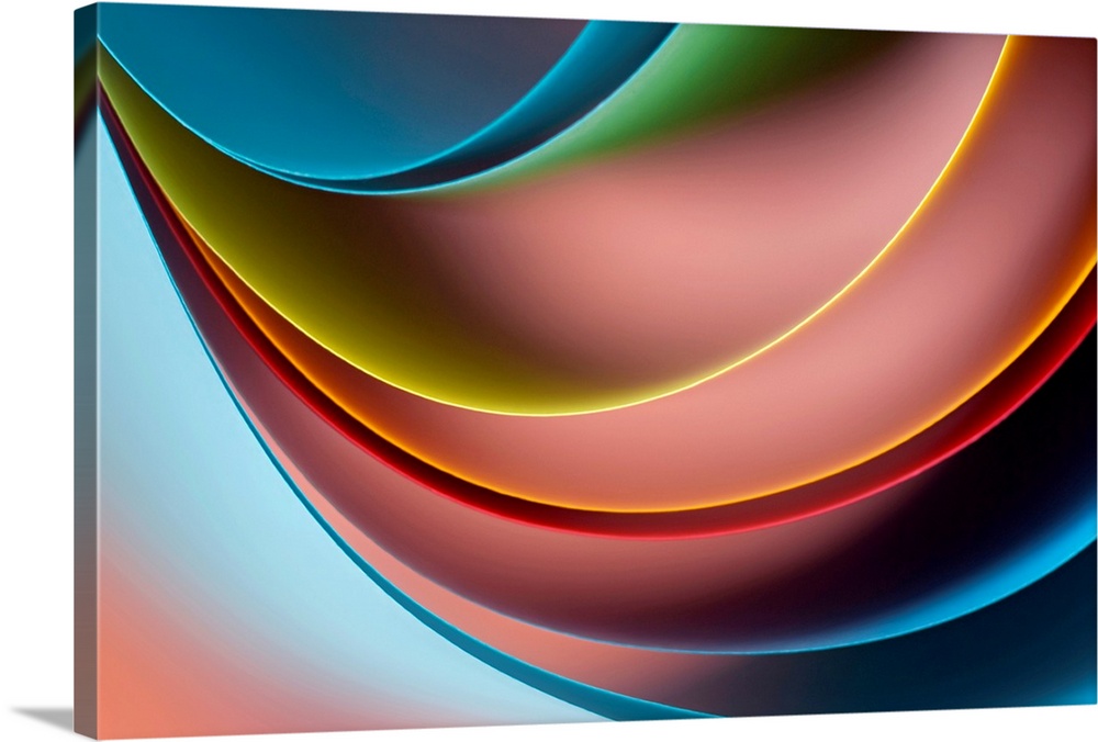 Abstract artwork that uses several different curves of colors to give it a 3D appearance.