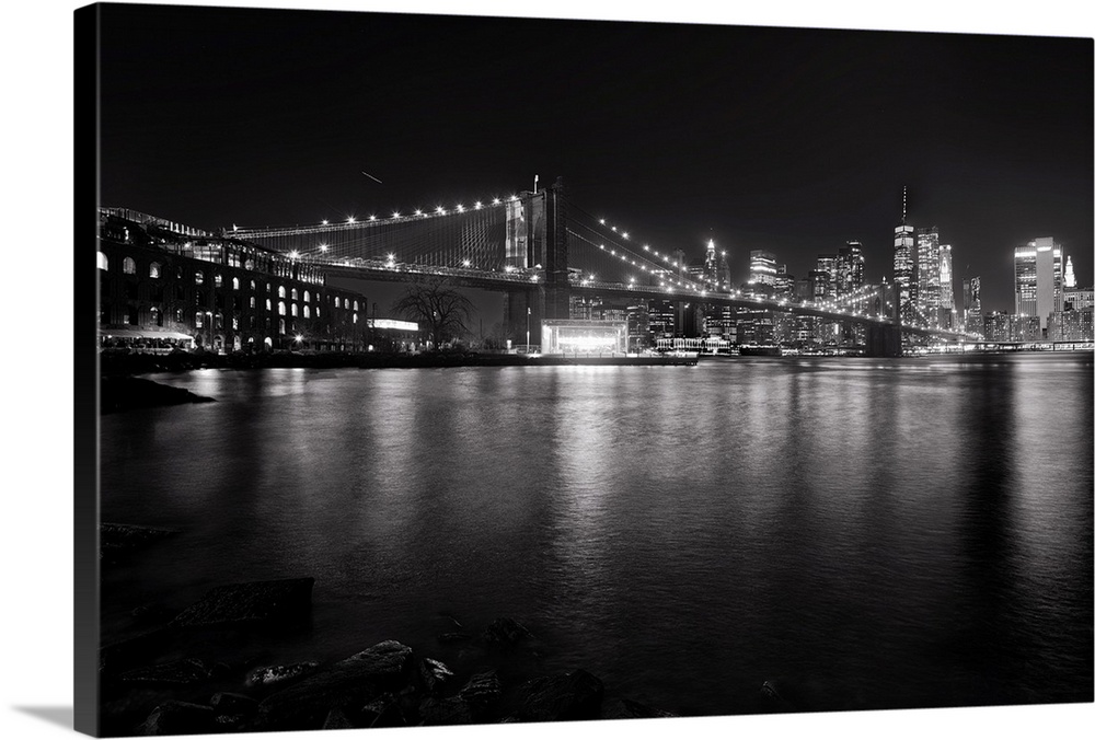 Brooklyn Bridge with Lower Manhattan at Night, Brooklyn New York City.