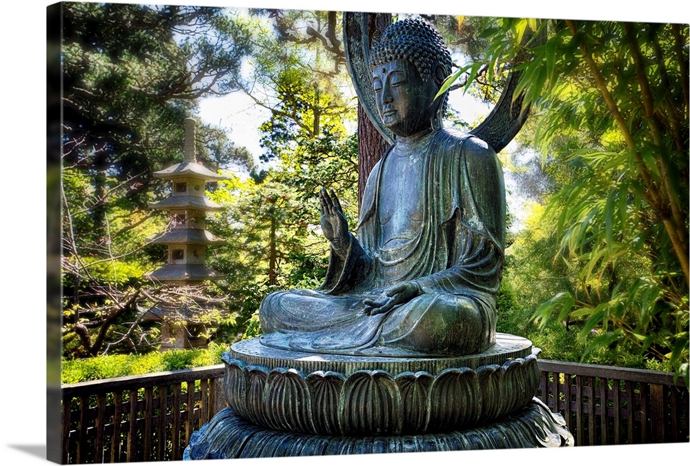 Sitting Bronze Buddha Statue, Japanese Tea Garden, San Francisco, California.