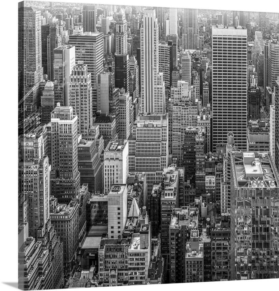 A glimpse of the skyscrapers of New York in black and white to give the image a dramatic flair.