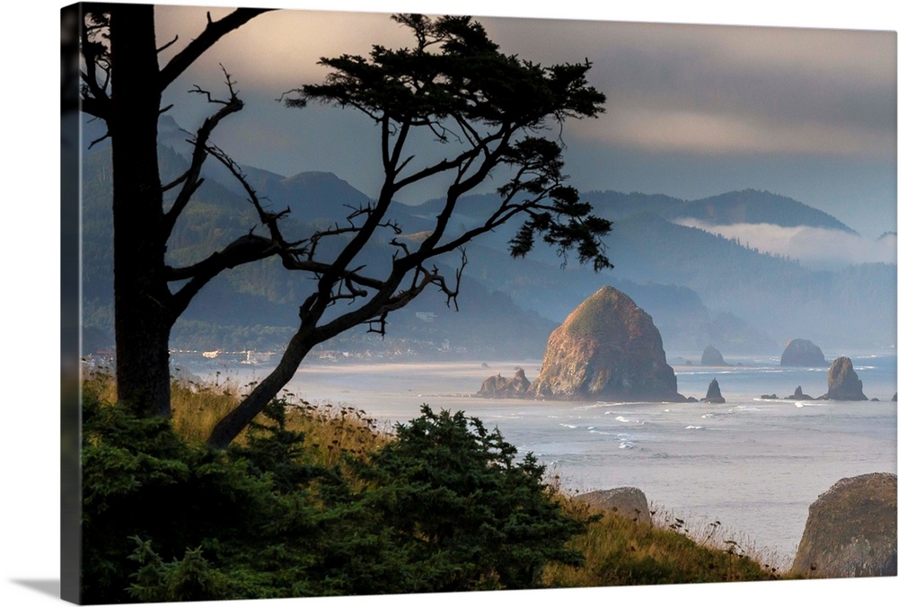 Fine art photo of Haystack Rock on the Oregon coast on a misty morning.