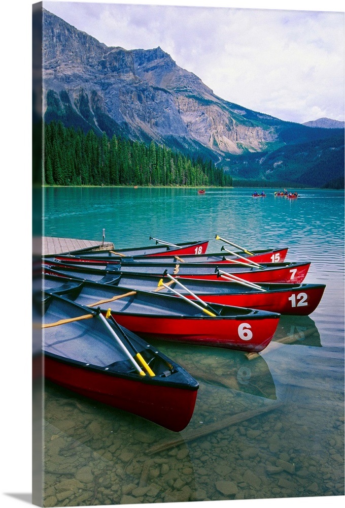Canoes at a Dock, Emerald Lake, British Columbia, Canada Wall Art