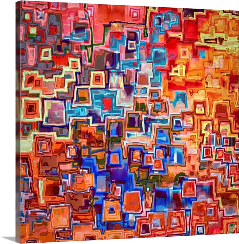 Square abstract art in the style of Paul Klee, with vibrant colors and fun shapes.