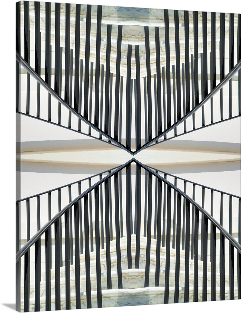 An Escher-like abstract geometric photograph of a Charleston South Carolina church stairway using a kaleidoscopic techniqu...