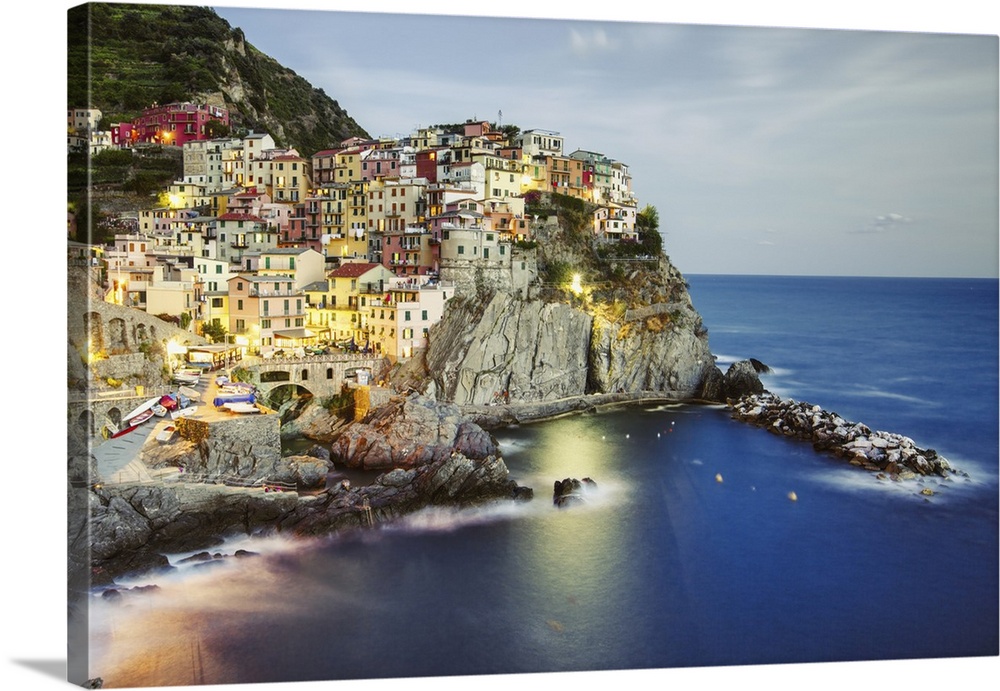 Cinque Terre Town Manarola at Dusk, Liguria, Italy
