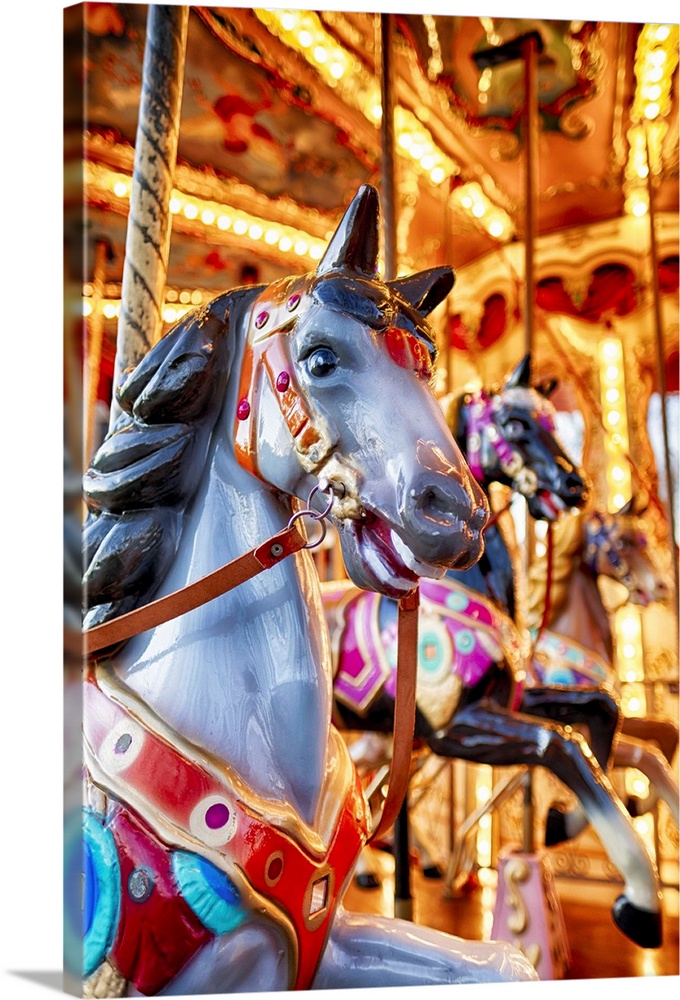 View of Horses on a Classic Carousel, Rome, Italy
