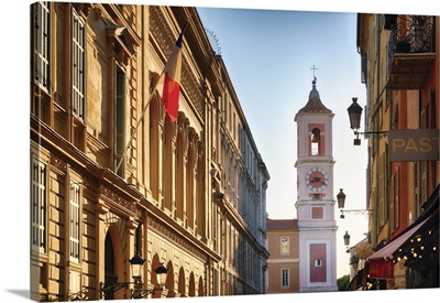 Clock Tower View Of The Palace Rusca, Old Nice, French Riviera, France