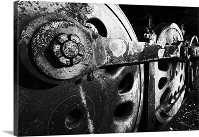 Close Up View of Steam Locomotive Wheels