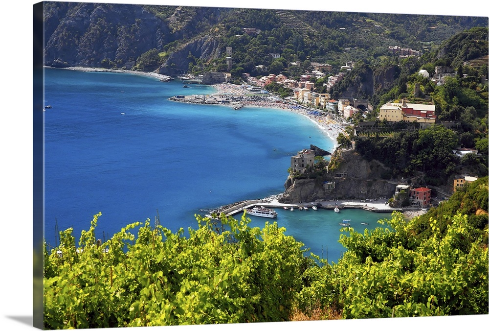 High angle view of the Ligurian Coastline at Monterosso, Cinque Terre, Italy.