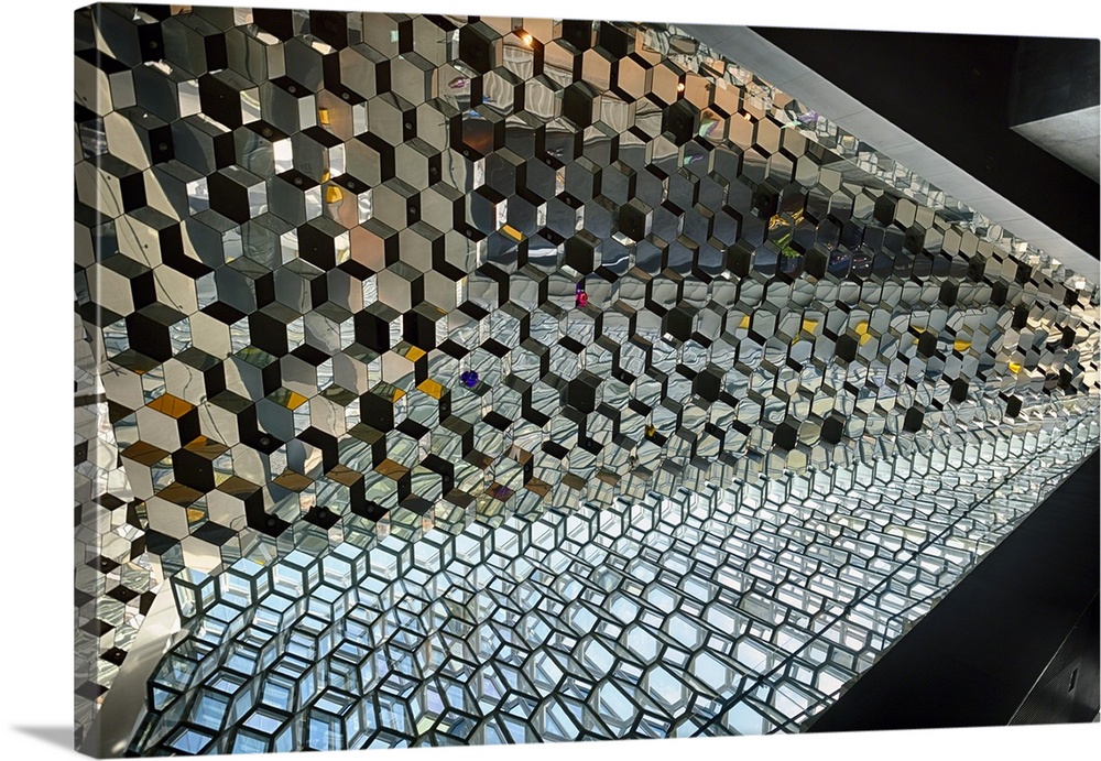 Interior of the Harpa Concert Hall and Exhibition Center in Reykjavik, Iceland.