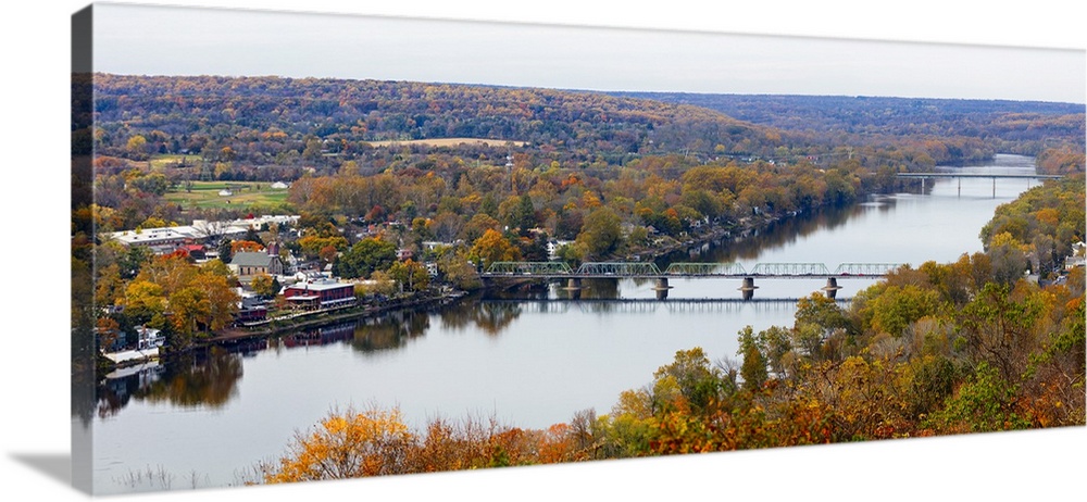 High Angle View of The Delaware River with the Lambertville to New Hope Bridges from New Jersey.