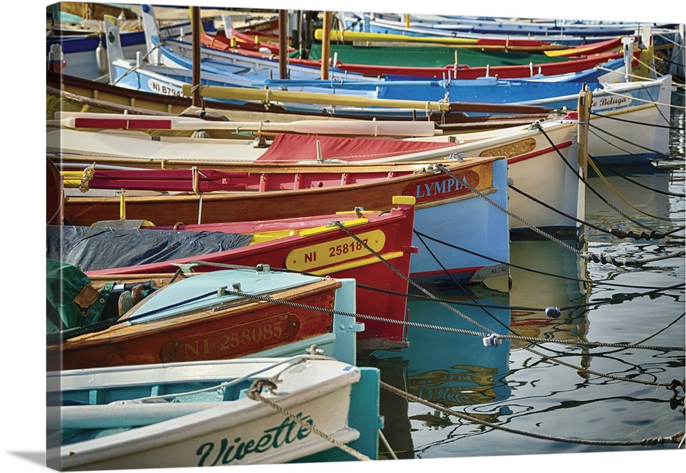Detail view of Small Colorful Traditional Fishing Boats, Port Lympia, Nice, Cote d'Azur, France