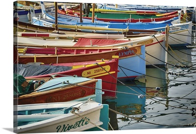 Detail View Of Small Colorful Traditional Fishing Boats, Nice, Cote d'Azur, France