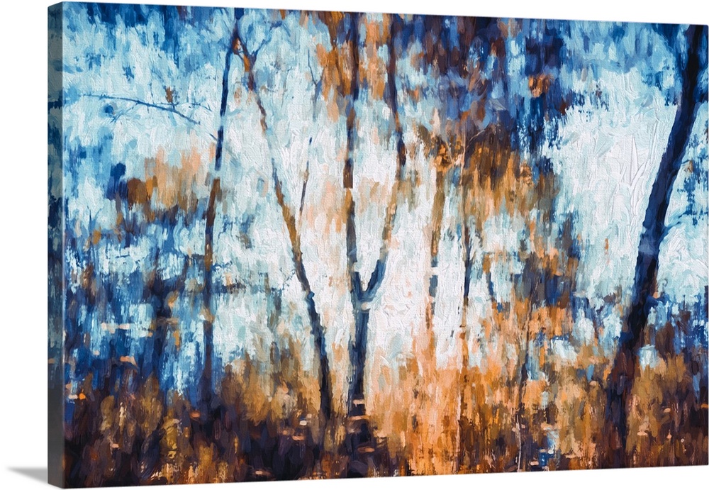 Photo Expressionism -Trees reflected in a lake in the fall.