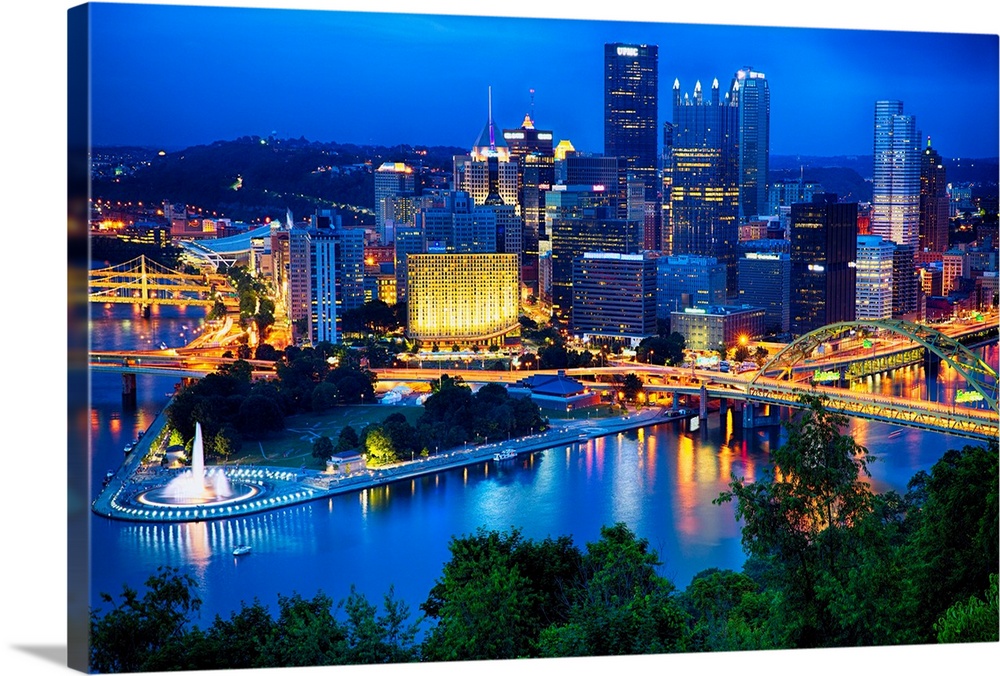 Pittsburgh Downtown Night Scenic View.