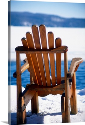 Empty Adirondack Chair on the Deck in Winter, Lake George, New Y