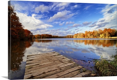 Fall Scenic View Of Lake Cushetunk, New Jersey