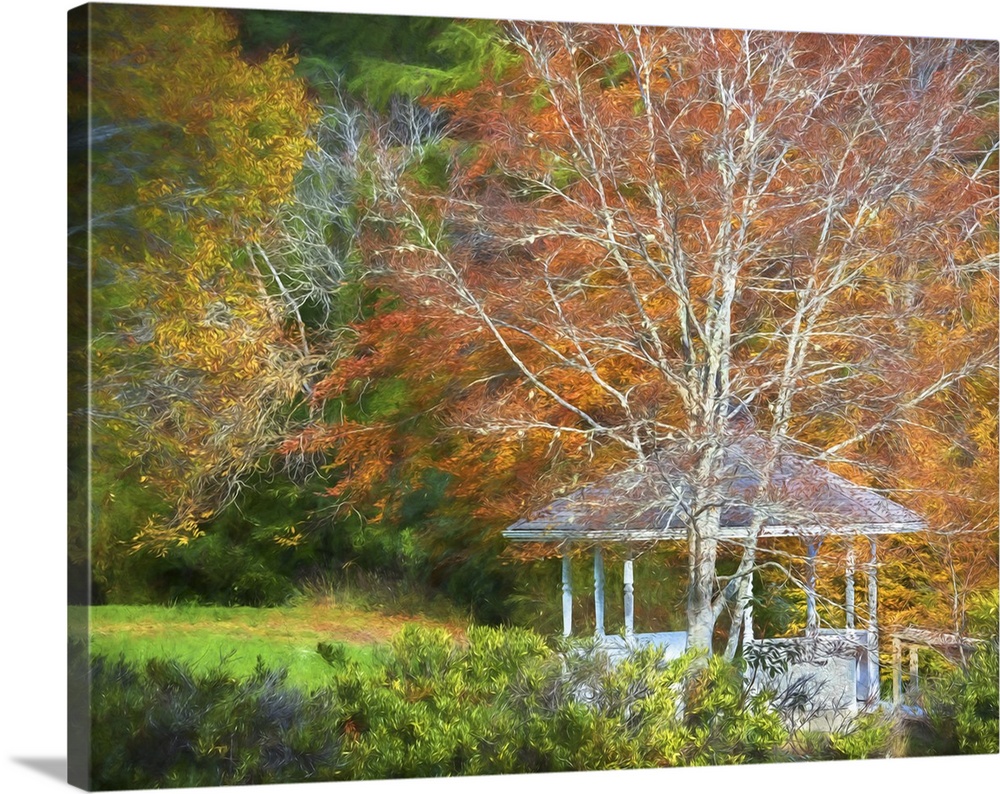 A perola set in a fall landscape with a painterly effect.