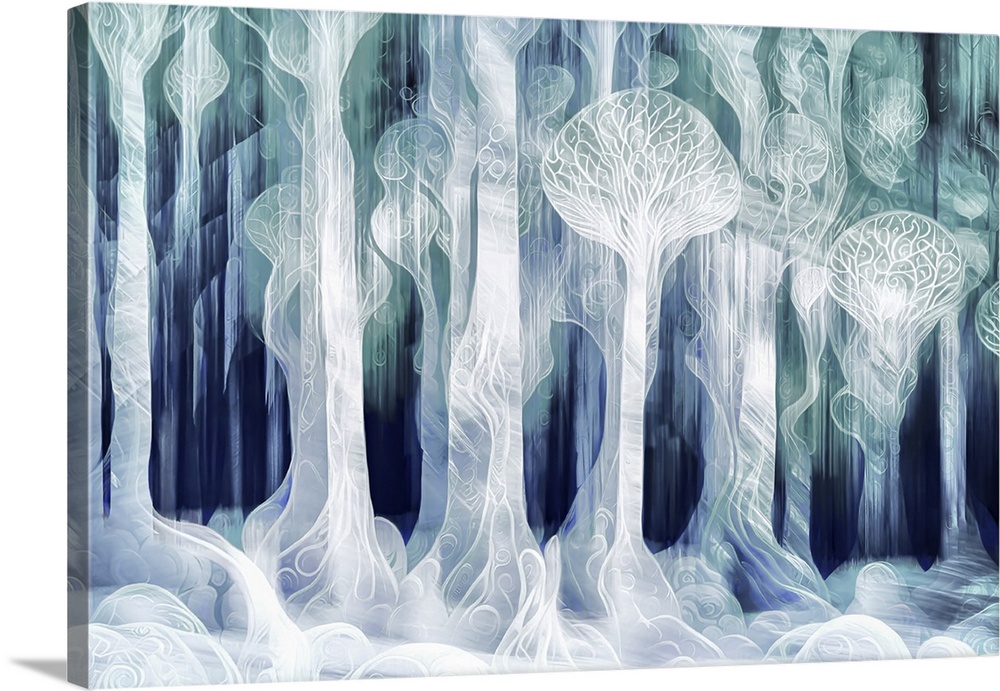 A group of light trees against a dark background, reinterpreted to look like "ghost trees". This is based on one of my man...