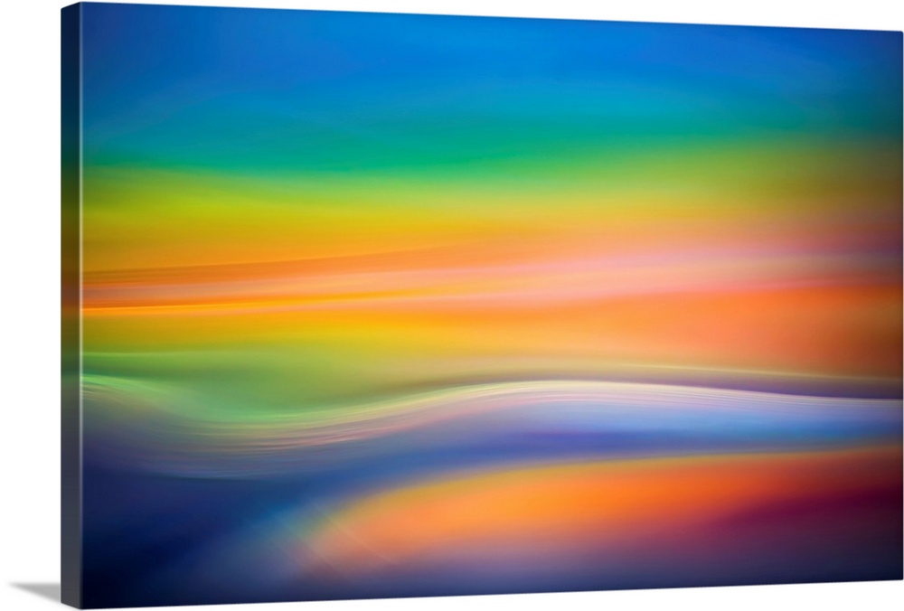 Abstract art with colorful soft focused waves of color running horizontally across the canvas in a dreamlike way.