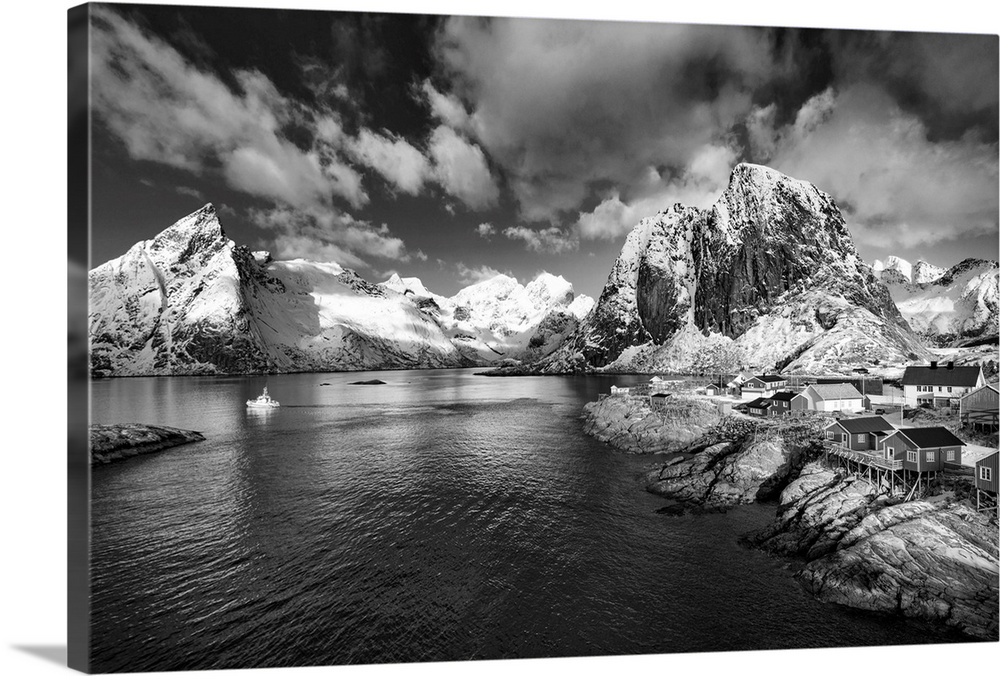 Norwegian fjord in black and white