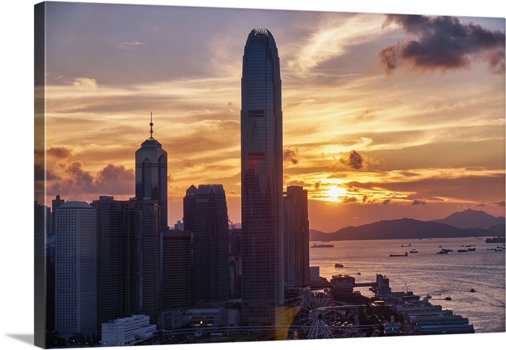 Skyscrapers of the International Commerce Center at Sunset, Hong Kong