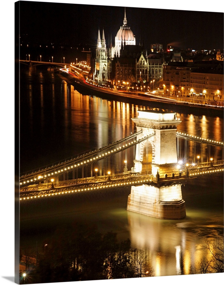 Chain Bridge and The House of the Parliament at Night, Budapest, Hungary
