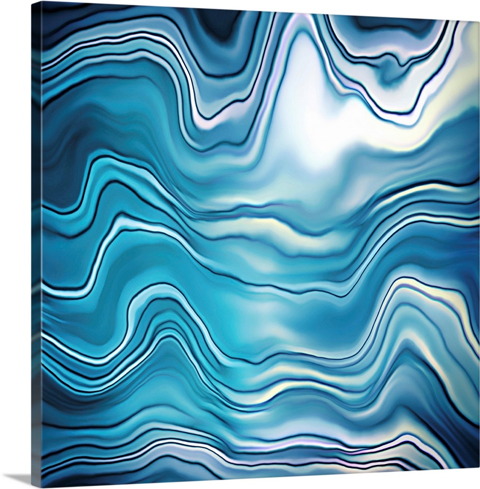 Square abstract with wavy lines in shades of blue and white resembling a glacial ice field.