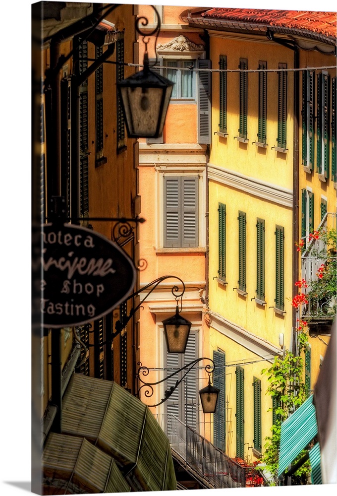Fine art photo of buildings in an alleyway in an Italian city.