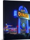 image thumbnail of Bright blue neon sign for a diner in New Jersey, illuminated at night.