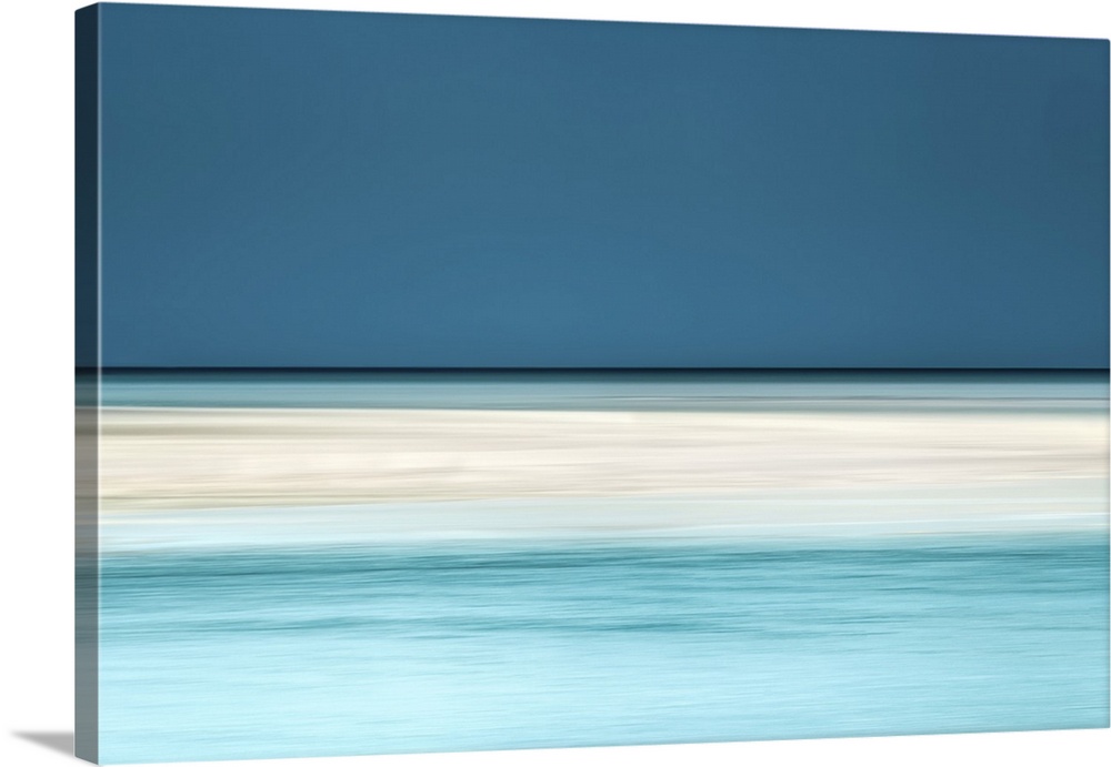 Minimalist abstract of summer water around a sandbank in cream and teal.