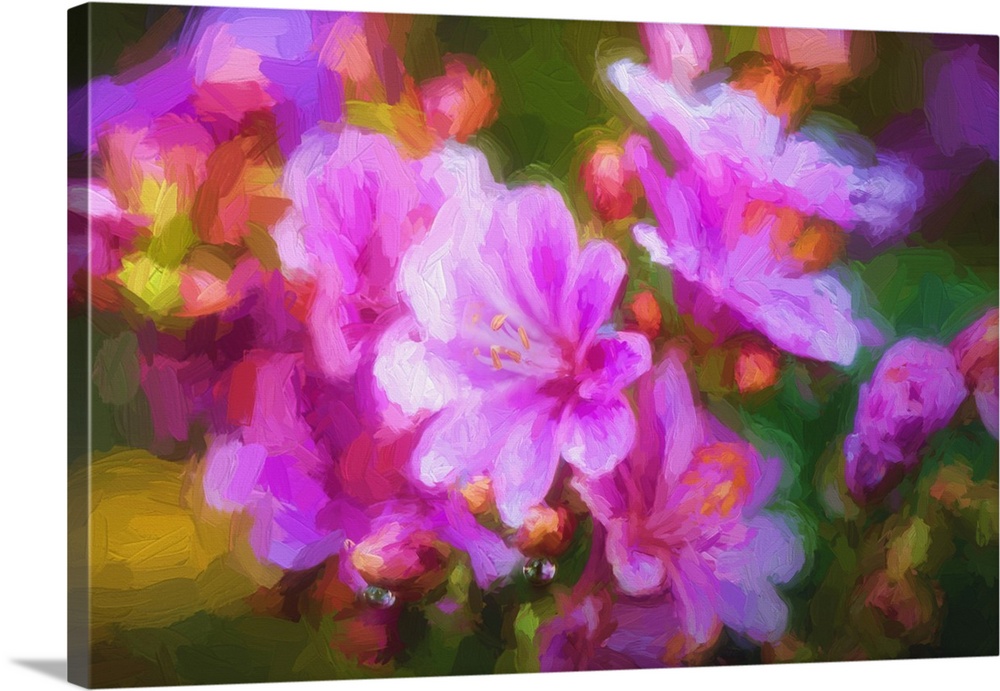 Close-up of small purple flowers in expressionist photo