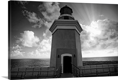 Low Angle View of a Lighthouse Tower Against Dramatic Sky, Cabo