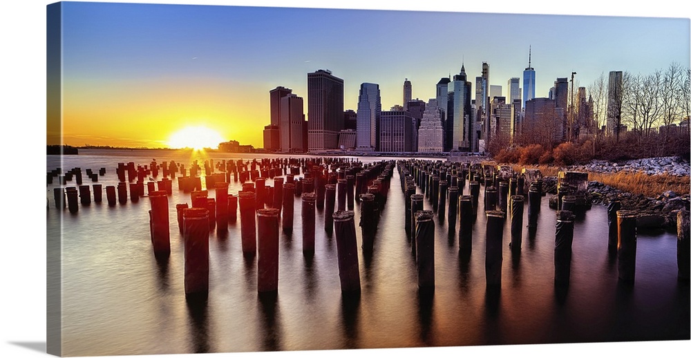 Lower Manhattan Sunset Viewed from Brooklyn, New York City, USA.