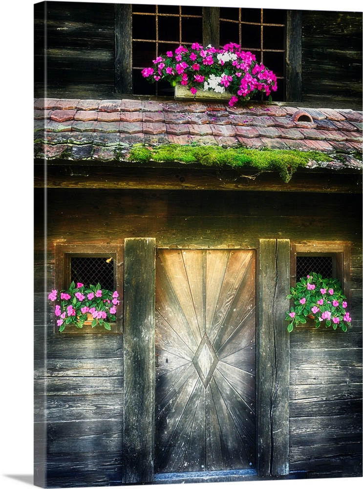 Swiss Barn Door with Flowers, Lucerne, Switzerland