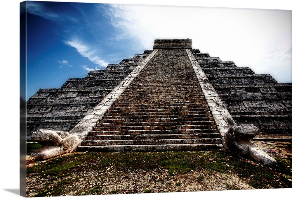Low angle view of the Pyramid of Kukulcan, Chichen Itza, Yucatan Peninsula, Mexico.